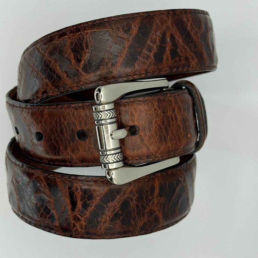 Martin Dingman Mens Brown Snake Embossed Leather Belt 34 Silver Buckle Western